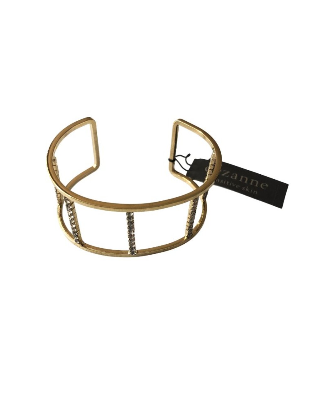 Cezanne Gold-Tone Open Cuff Bracelet Vertical Bar Accents Rhinestone